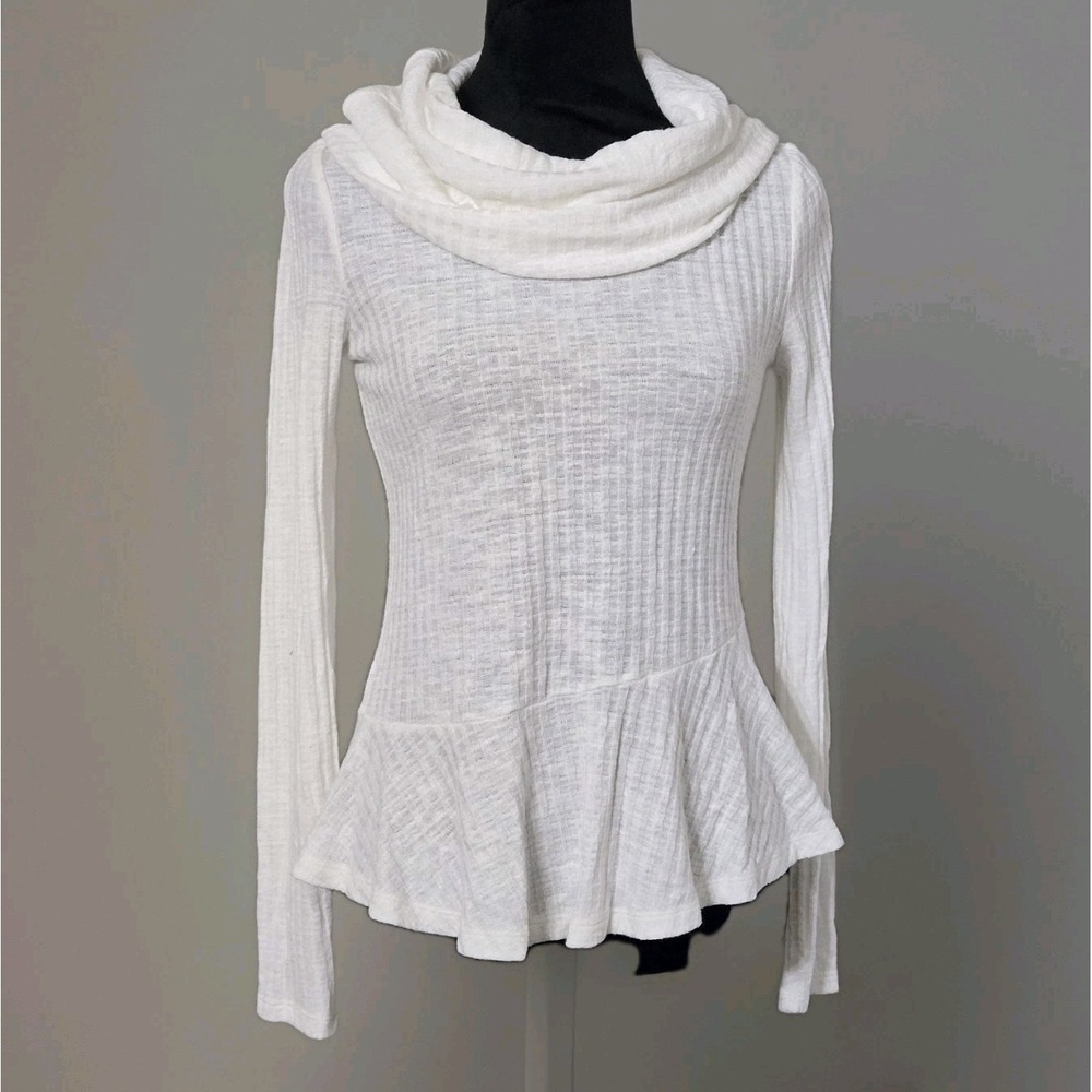 Anthropologie Maeve Winterscape Cowl Neck Peplum Sweater White Size XS Ribbed